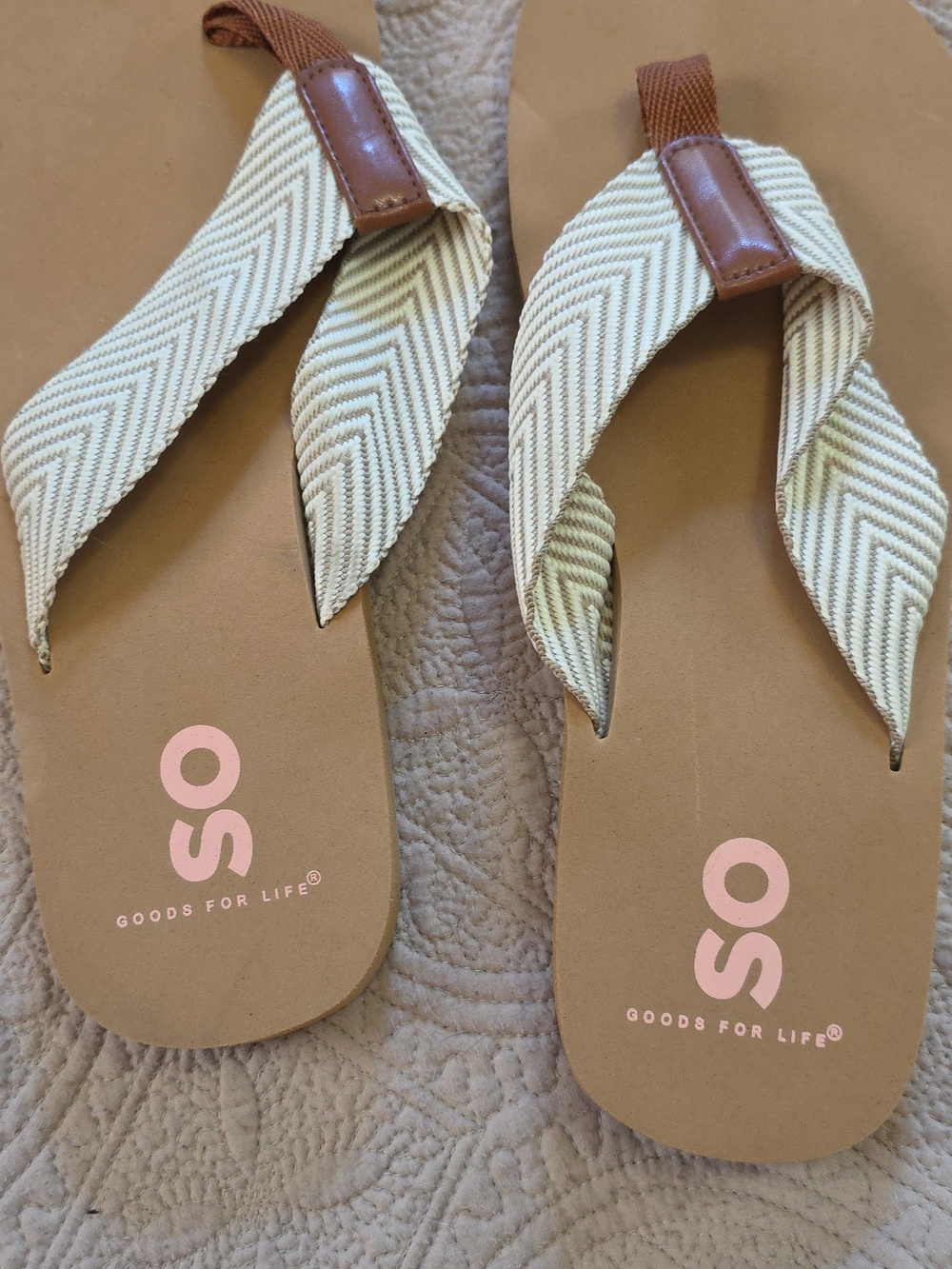 SO Chevron Strap Flip Flops in Cream and Tan - Picture 4 of 5